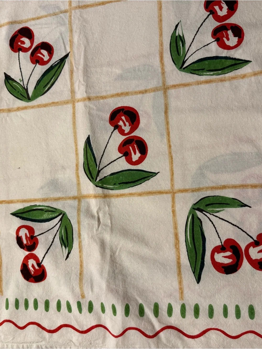 Vintage Cherry Print Tablecloth - White & Red